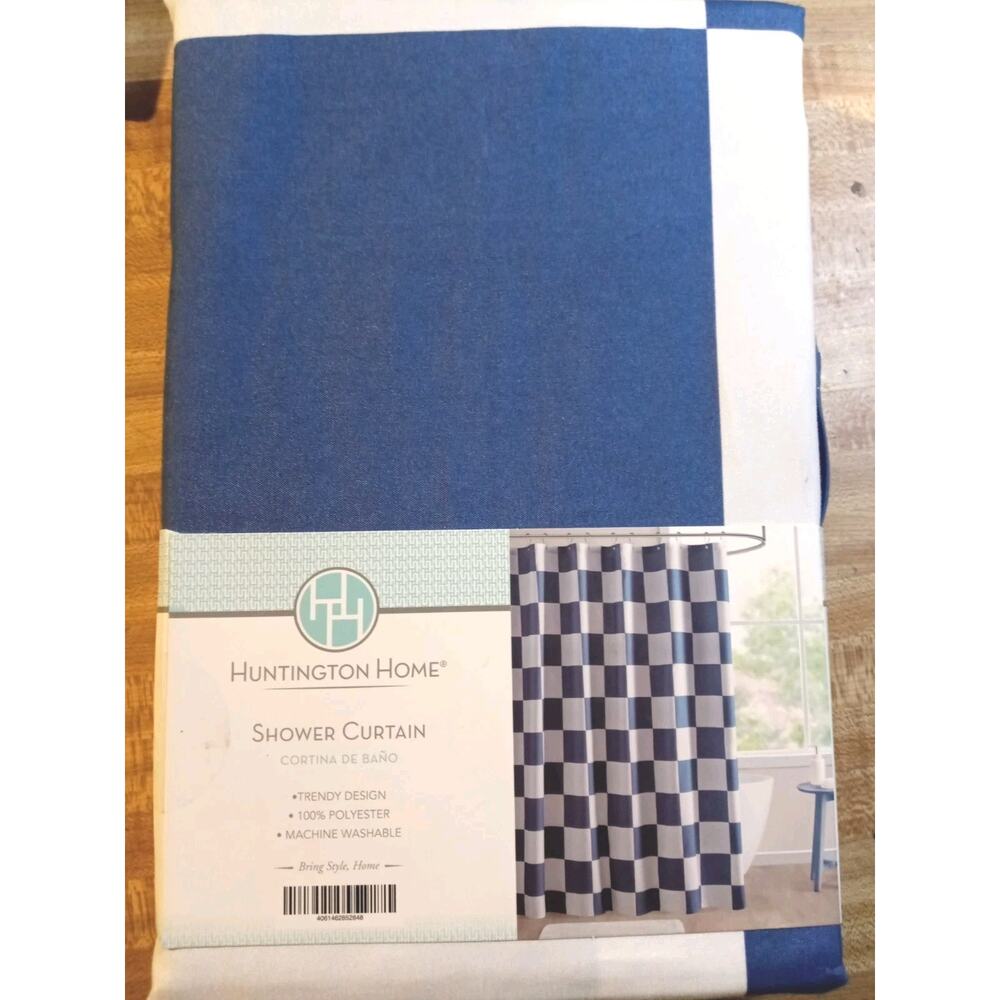Huntington Home Printed Shower Curtain 72" x 72" BLUE & White Checkered